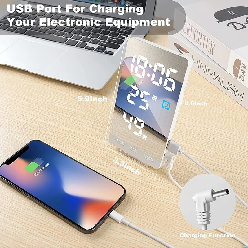 Цифров будилник LED часовник с температура и влажност Настолни часовници за офис, стенен часовник, нощен часовник с USB зарядно