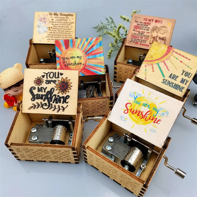 New You Are My Sunshine Music Box Color Printing Wooden Hand Crank Musical Box Birthday Present Valentine`s Day Christmas Gift