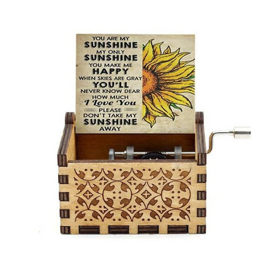 New You Are My Sunshine Music Box Έγχρωμη εκτύπωση Ξύλινη μανιβέλα χειρός Μουσικό κουτί Δώρο γενεθλίων Χριστουγεννιάτικο δώρο του Αγίου Βαλεντίνου