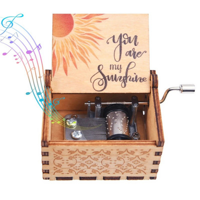 New You Are My Sunshine Music Box Έγχρωμη εκτύπωση Ξύλινη μανιβέλα χειρός Μουσικό κουτί Δώρο γενεθλίων Χριστουγεννιάτικο δώρο του Αγίου Βαλεντίνου