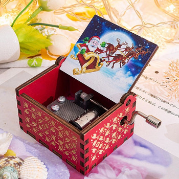 Червена Весела Коледна тема Музикална кутия Дърворезба Дървена манивела Музикална кутия Дядо Коледа Нова година Коледен подарък за деца Приятел