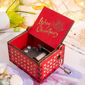 Червена Весела Коледна тема Музикална кутия Дърворезба Дървена манивела Музикална кутия Дядо Коледа Нова година Коледен подарък за деца Приятел