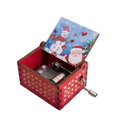 Piros Merry Christmas téma Zenedoboz faragás fából készült hajtókaros zenedoboz Mikulás újévi karácsonyi ajándék gyerekeknek Barát