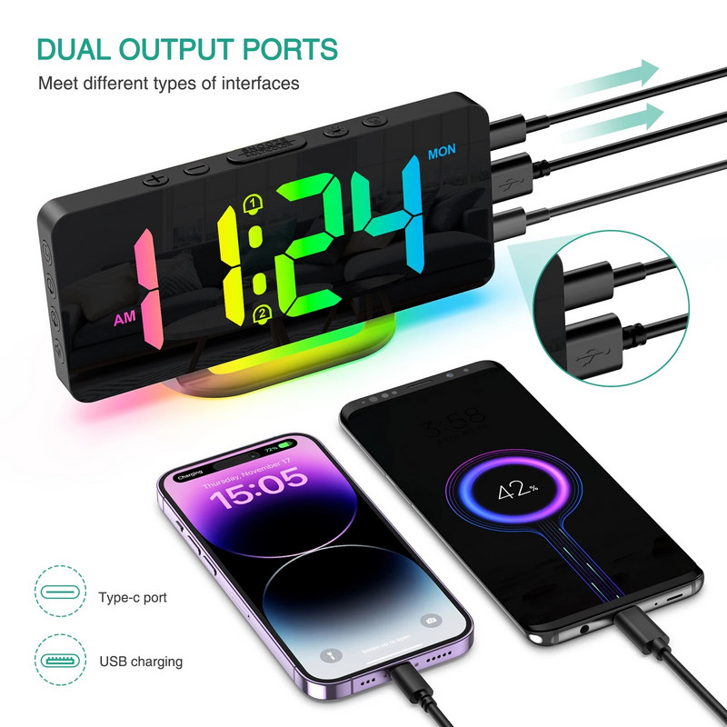 ORIA Цифров будилник RGB LED Цифрови часовници Цветни часовници с атмосферна нощна светлина за домашен офис Най-добрите подаръци