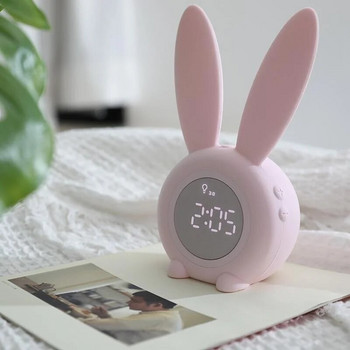 Ψηφιακό ξυπνητήρι LED κινουμένων σχεδίων Ηλεκτρονική οθόνη LED Έλεγχος ήχου Rabbit Night Lamp Επιτραπέζιο Επαναφορτιζόμενο Ρολόι