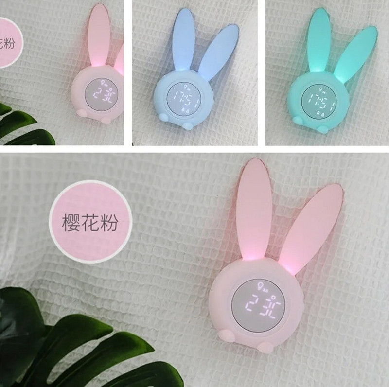 Анимационен LED цифров будилник Електронен LED дисплей Управление на звука Заешка нощна лампа Настолен акумулаторен часовник