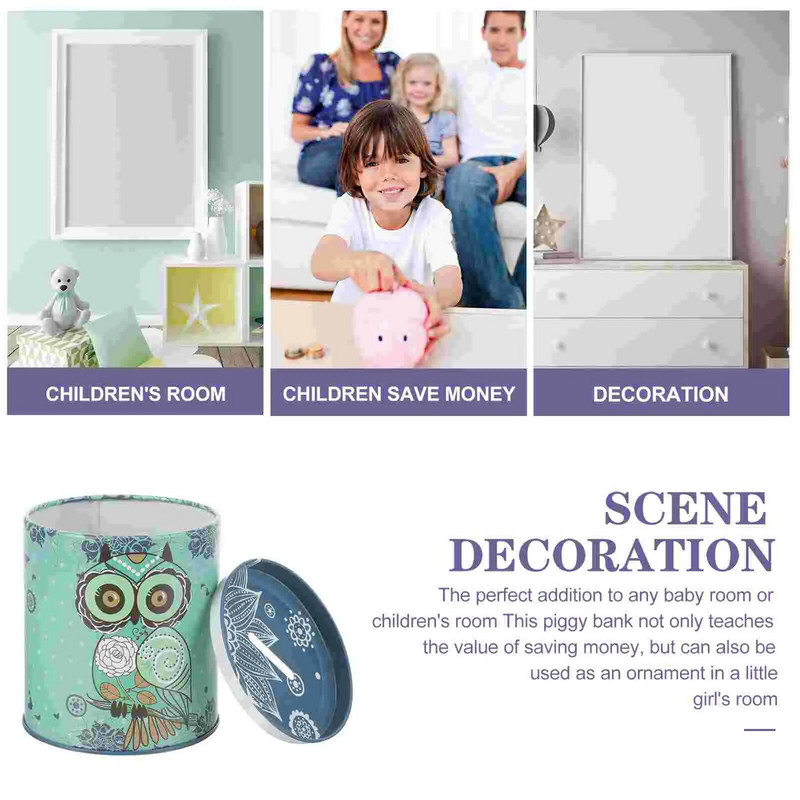 Касичка с бухал Малък буркан с пари с голям капацитет Банки за деца Анимационни метални детски монети