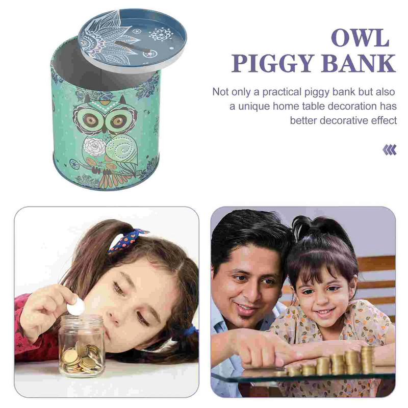 Касичка с бухал Малък буркан с пари с голям капацитет Банки за деца Анимационни метални детски монети