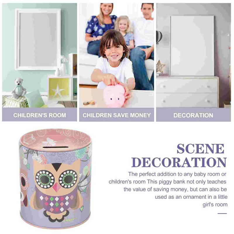 Касичка с бухал Малък буркан с пари с голям капацитет Банки за деца Анимационни метални детски монети
