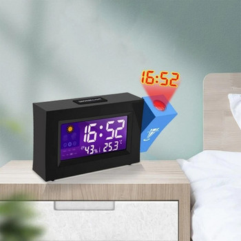 Нов прожекционен будилник Настолна маса LED часовник Подсветка Вътрешен дисплей Температура Час Дата Гласово събуждане Прожекционен часовник