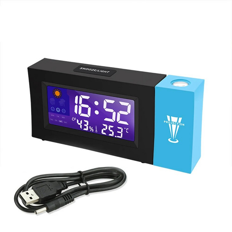 Нов прожекционен будилник Настолна маса LED часовник Подсветка Вътрешен дисплей Температура Час Дата Гласово събуждане Прожекционен часовник