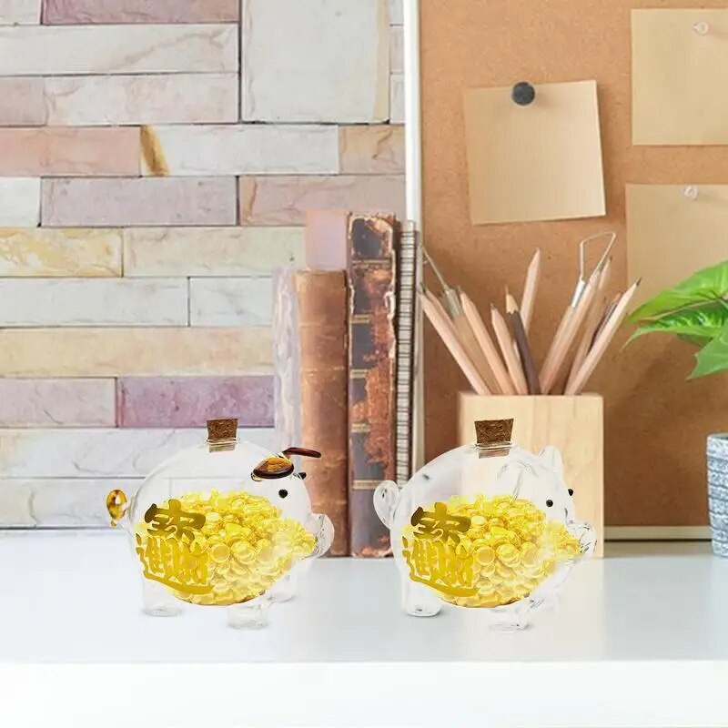 Сладко прасенце касичка Кутии за пари Кутия за пестене на монети Сладко прозрачно стъклено прасе Банка за монети Сувенирни подаръци за възрастни и деца