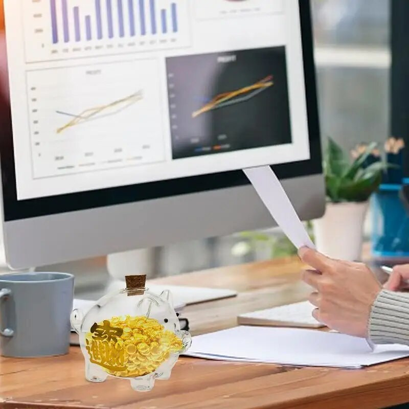 Сладко прасенце касичка Кутии за пари Кутия за пестене на монети Сладко прозрачно стъклено прасе Банка за монети Сувенирни подаръци за възрастни и деца