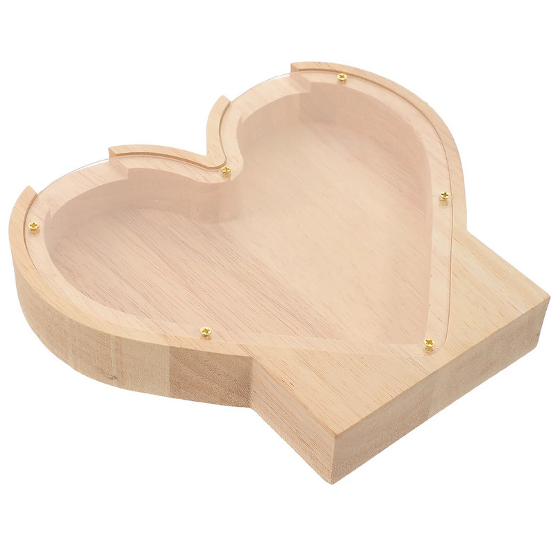 Дървена касичка Дървена касичка с монети във формата на сърце Банка за спестяване на пари Дървена касичка Сърце Прасенце за Деня на майката