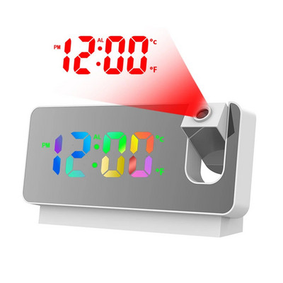 Ψηφιακό Ξυπνητήρι LED Προβολή 180° Περιστροφή LED Ψηφιακό Ξυπνητήρι Προβολή θερμοκρασίας Επιτραπέζιο ρολόι δίπλα στο κρεβάτι