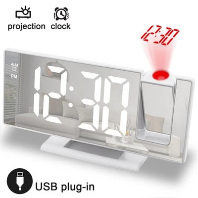 Ψηφιακό Ξυπνητήρι LED Προβολή 180° Περιστροφή LED Ψηφιακό Ξυπνητήρι Προβολή θερμοκρασίας Επιτραπέζιο ρολόι δίπλα στο κρεβάτι