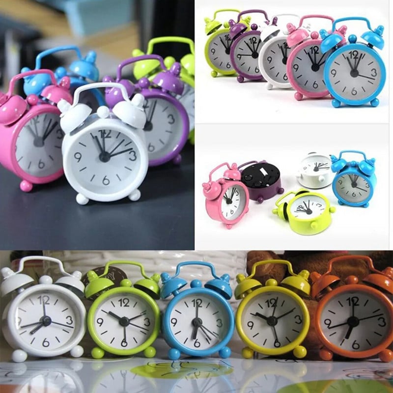 Сладък мини будилник Метален звънец Настолна маса Цифров кварцов часовник 4 см диаметър Електронен таймер Декорация на дома Ретро Преносим