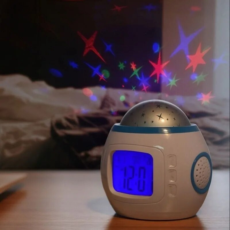 Фантастична музика, пълна със звезди, проекция, цифров будилник, деца, сън, будилник, нощ, цветна светлина, декор на стаята, декор на дома