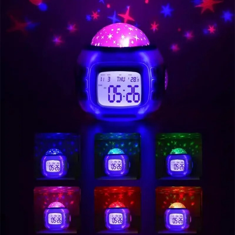 Фантастична музика, пълна със звезди, проекция, цифров будилник, деца, сън, будилник, нощ, цветна светлина, декор на стаята, декор на дома