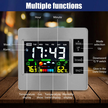Ψηφιακό ξυπνητήρι με ημερομηνία Οθόνη θερμοκρασίας καιρού, υγρασία Συμπαγές ψηφιακό ρολόι αναβολής με φορητή έγχρωμη οθόνη HD