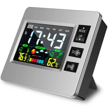 Цифров будилник с дата Време Температура Влажност Дисплей Компактен цифров часовник с дрямка с HD цветен екран Преносим