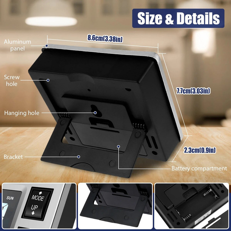 Цифров будилник с дата Време Температура Влажност Дисплей Компактен цифров часовник с дрямка с HD цветен екран Преносим