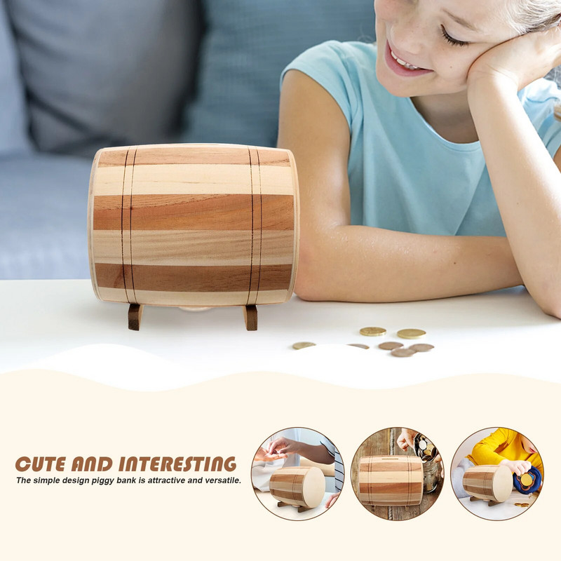 Креативна касичка Дървена касичка с монети във формата на варел Банка за пари Дървена касичка