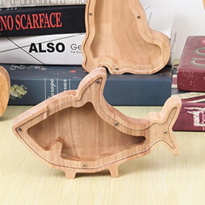 Дървена банка за пари с форма на акула Спестяваща пари Кутия за съхранение на монети Подаръци за рожден ден Декорация на дома Дете Животно Кутия за пари Бебешки спомен