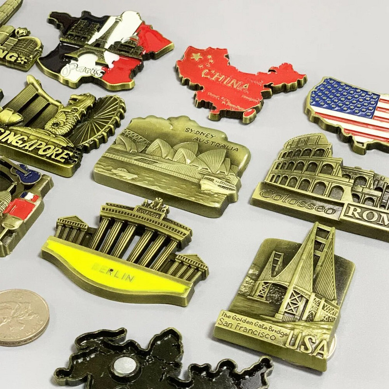 Метални магнити за хладилник Швейцария Сингапур Сидни Германия Берлин Хонконг Магнит за хладилник Стикери Сувенир за пътуване Магнитен