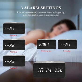 Επιτραπέζιο Ψηφιακό ρολόι Ξύλινο Ξυπνητήρι Ασύρματο ρολόι φόρτισης για επιτραπέζιο υπνοδωμάτιο γραφείου LED οθόνη θερμόμετρο Ρολόι υγρασίας