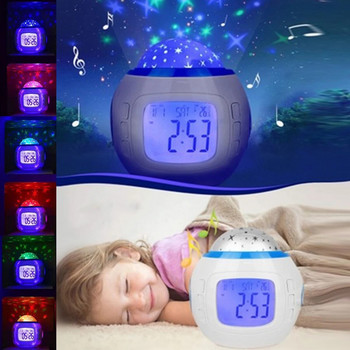 LED будилник Прожекционна светлина Преносим цифров будилник с календар Термометър Декоративна нощна лампа за спалня