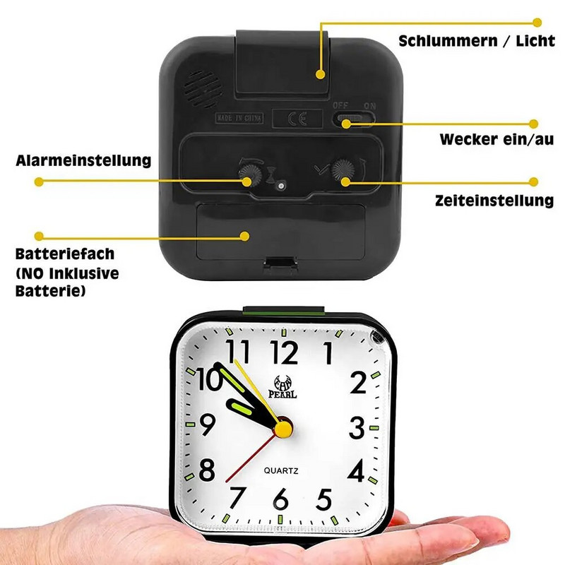 Будилник, аналогов, тих, без тиктакане, преносим будилник с функция за дрямка, нощна светлина, работещ на батерии за офис в спалнята