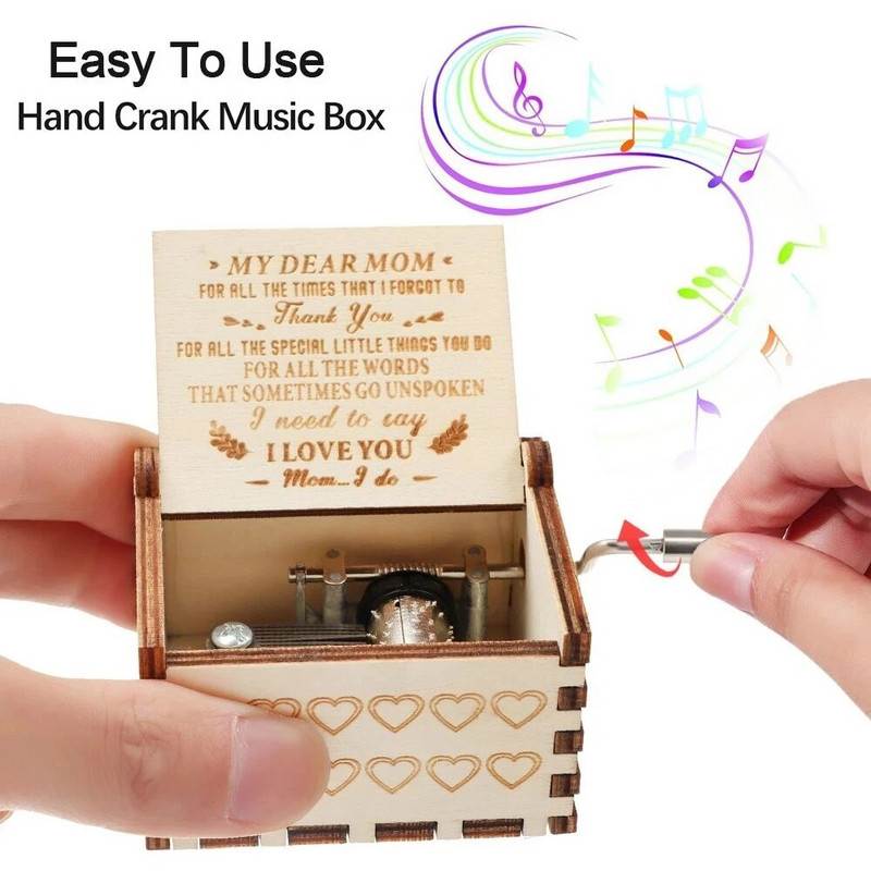 Дървена ръчна манивела Музикална кутия Ретро изящна мини музикална кутия Ти си моето слънце Музикална тема Рожден ден Подарък за Ден на майката за мама