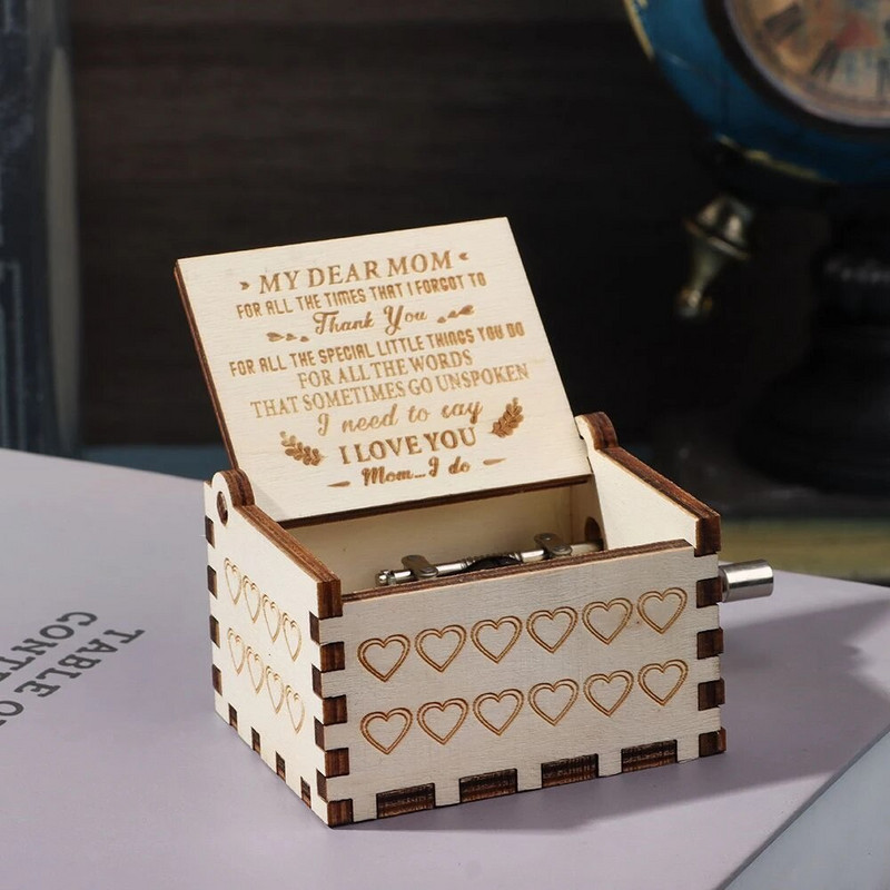 Дървена ръчна манивела Музикална кутия Ретро изящна мини музикална кутия Ти си моето слънце Музикална тема Рожден ден Подарък за Ден на майката за мама