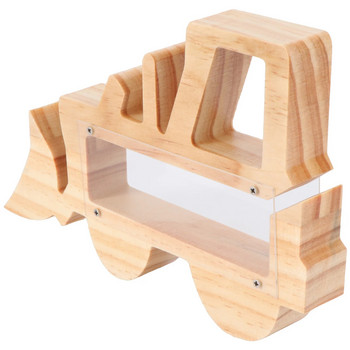 1PC Творческа дървена касичка Спестовна гърне Трактор Форма на настолен орнамент Кутия за съхранение за спалня Декорация на детска стая