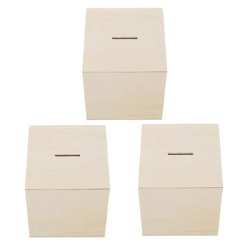 3 τμχ Ημιτελές Ξύλινο Κουτί Ξύλινο τετράγωνο κουμπαράς για μπομπονιέρα για ξύλινη τράπεζα Δώρα για αγόρια Χρήματα