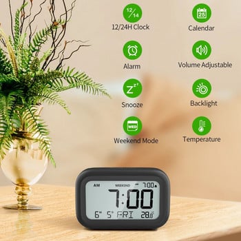 DOOMY Цифров будилник despertador Температура LCD дисплей Подсветка Snooze Цифров часовник за спалня Домашен офис Пътуване