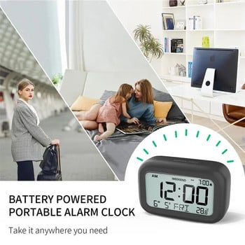 DOOMY Цифров будилник despertador Температура LCD дисплей Подсветка Snooze Цифров часовник за спалня Домашен офис Пътуване