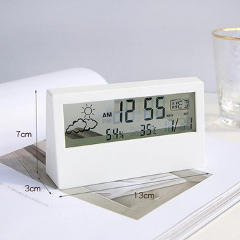 Термо-хигрометър, часовник, креативен метеорологичен дисплей, електронен будилник, настолен настолен декор за всекидневна, спалня