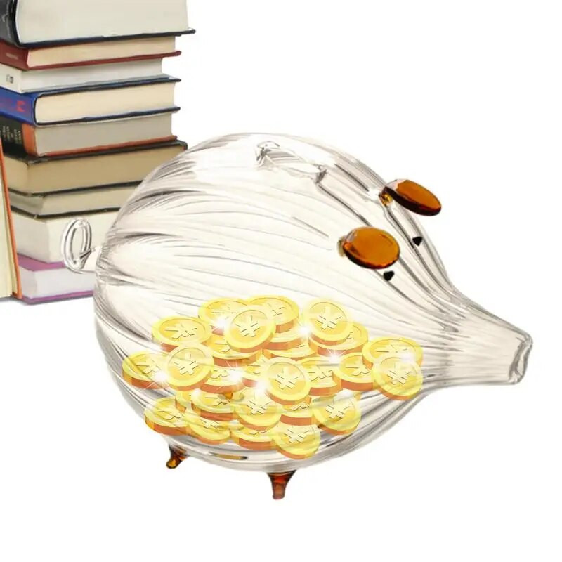 Мишка Касичка Кутии за пари Кутия за пестене на монети Сладко прозрачно анимационно животно Сувенир Раждане Подаръци за Нова година