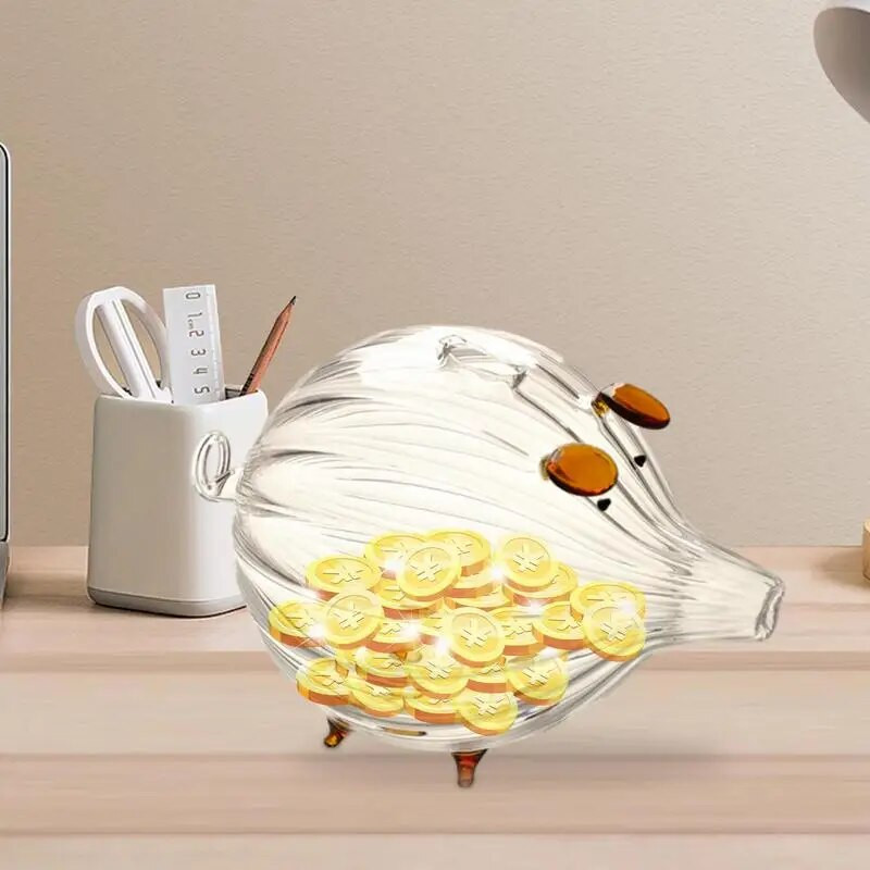 Мишка Касичка Кутии за пари Кутия за пестене на монети Сладко прозрачно анимационно животно Сувенир Раждане Подаръци за Нова година