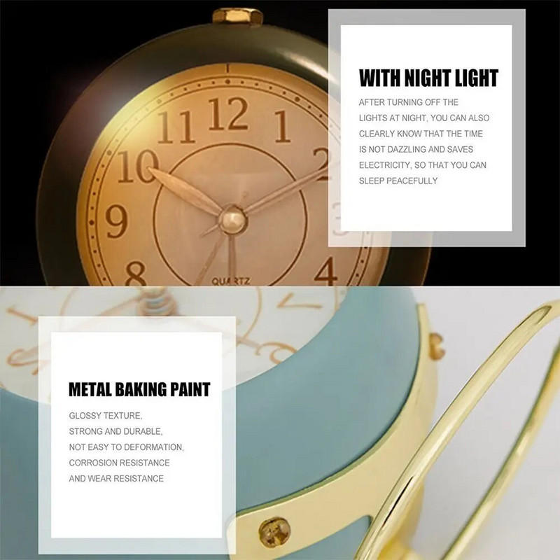 Метален будилник в ретро стил Кръгъл настолен будилник Нощен будилник Декорация на плота