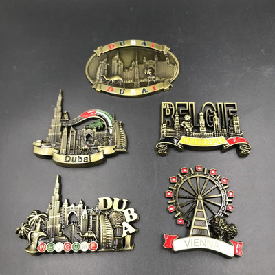 Dubai AAE Dekoratīvie magnēti Beļģija Beļģija Vīne Austrija 3D magnēts Ledusskapis Radošs Metāls Scenic Ledusskapja magnēts Dekora suvenīrs