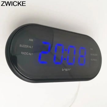 Електронен домашен будилник 220V Европейски щепсел Двучестотен радио будилник Цифров LED часовник Светещ часовник