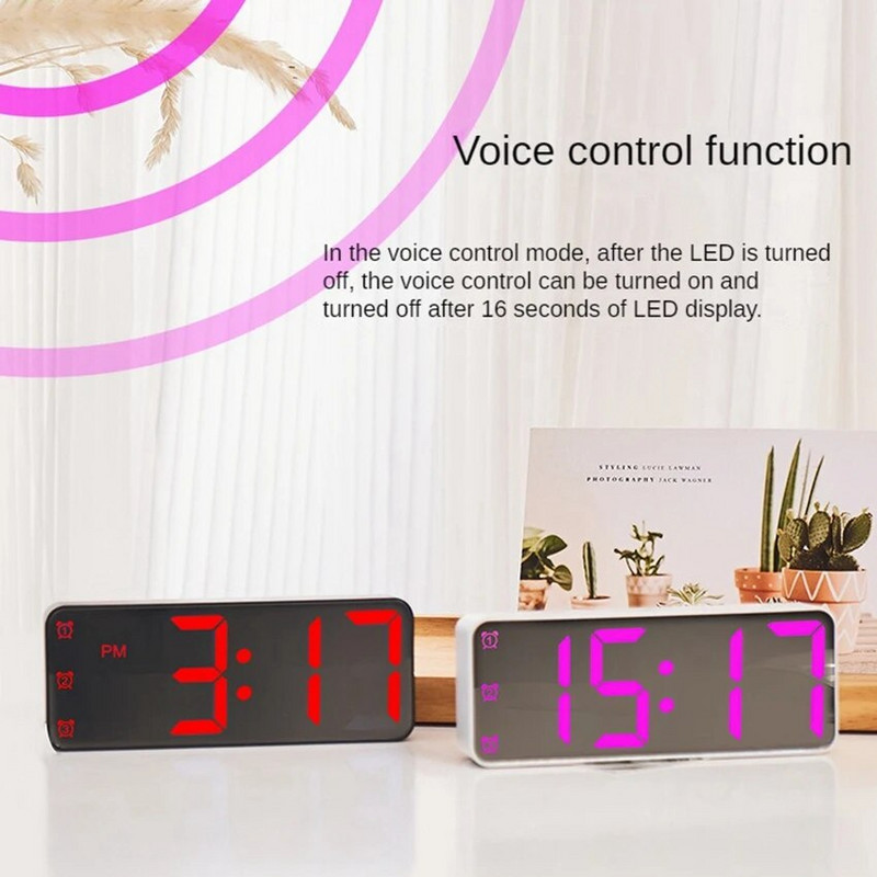 Цифров будилник Температурен календарен дисплей 7 светлинни променящи се цвята Настолен часовник Електронни будилници Функция за отлагане 12/24 часа
