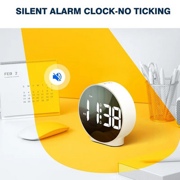 HD Цифров будилник Отлагане на ден от седмицата Дисплей Двойни аларми Безкрайно отлагане Регулиране на яркостта на настолен часовник 12/24H LED часовник