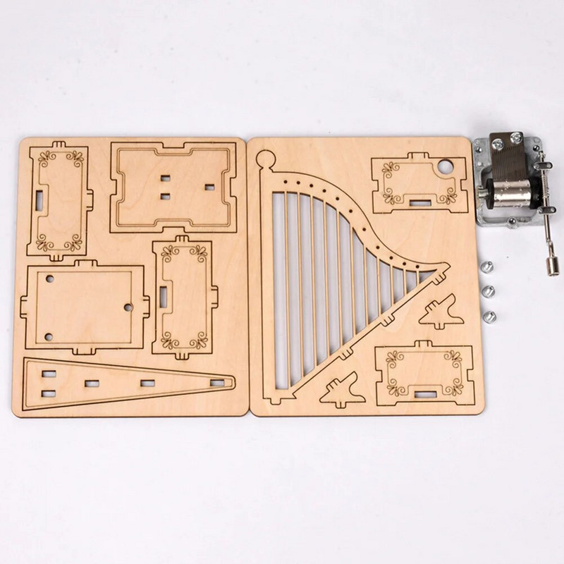 Музикална кутия с форма на арфа Дървена музикална кутия Сглобена кутия за деца
