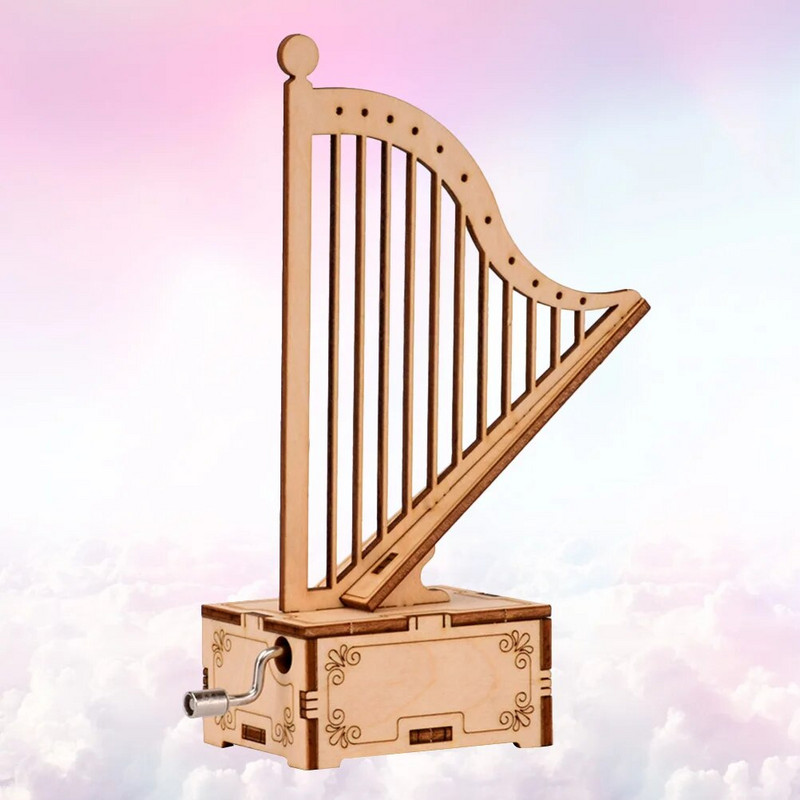 Музикална кутия с форма на арфа Дървена музикална кутия Сглобена кутия за деца