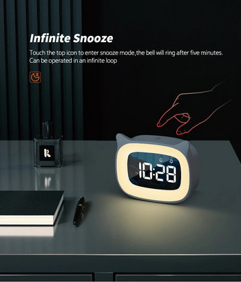 Музикален LED дигитален будилник Гласово управление Нощна светлина Дизайн Настолни часовници Декорация на домашна маса Вградена 1200mAh батерия