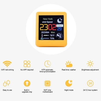 Έξυπνο WiFi μετεωρολογικός σταθμός Επιτραπέζια ρολόγια Επιτραπέζια ρολόγια LED LCD Ψηφιακό ρολόι Ηλεκτρονικό θερμόμετρο με αισθητήρα υγρόμετρο Επιτραπέζια ρολόγια